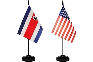 USA American & Costa Rica Costa Rican Twin Table Flags With Stand