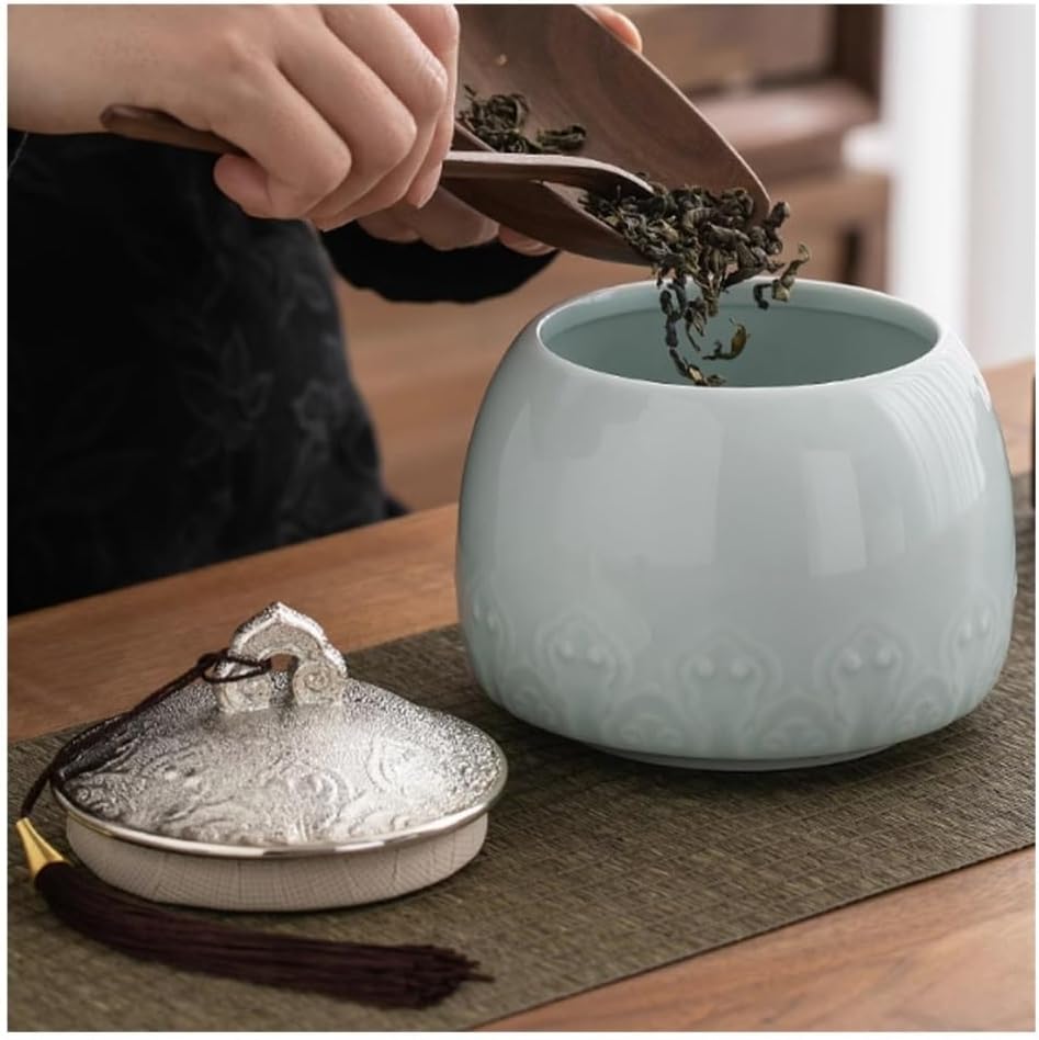 Tea Container Retro Chinese porcelain loose leaf tea storage jar with lid and tassel kitchen spice coffee condiment