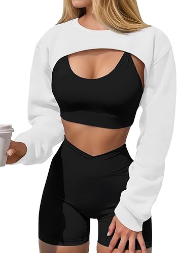 Yousify Womens Cropped Sweatshirt Shrugs Long Sleeve Workout Gym Cover Ups Bolero Shrug Y2k Super Crop Tops