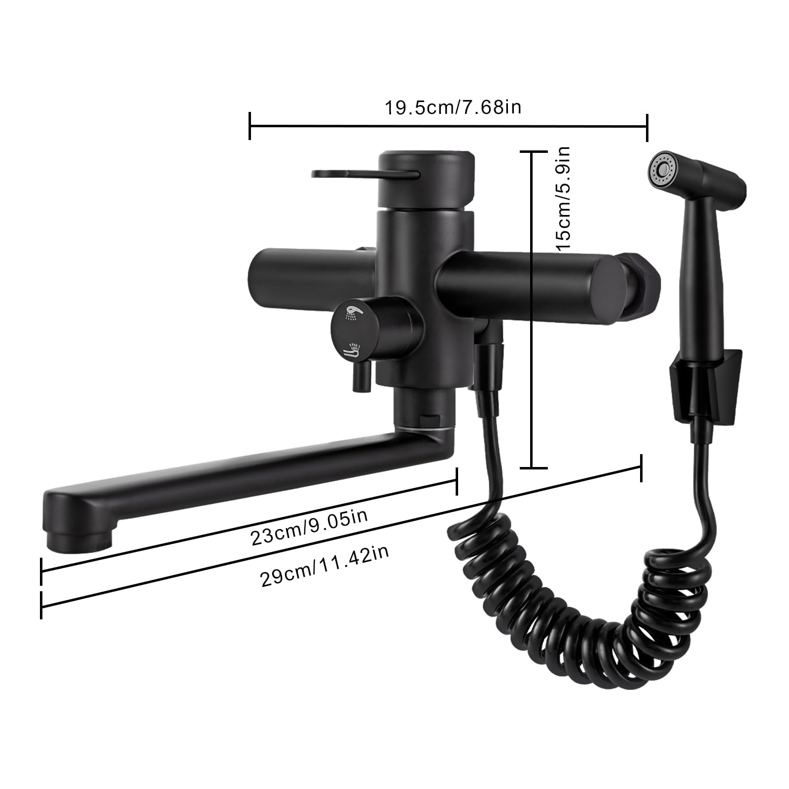 Grifo de cocina con ducha, grifo de pared, doble control de temperatura, grifo de pared, grifo de cocina, montaje en pared, fácil montaje para cocinas, baños e inodoros (negro)