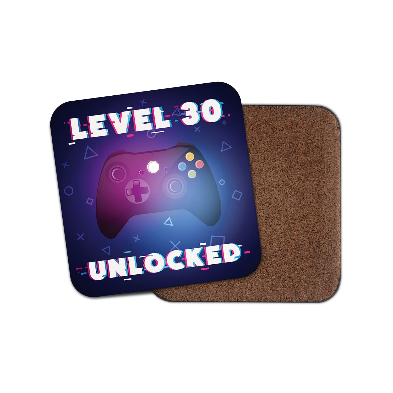 Dv Design Girls Multicolor Square Single Coaster - Gamer Birthday Level 30 30Th Thirty Thirtieth Unlocked Gaming Game Controller Glitch Boys Men Brother Dad Friend Mancave Gift #78617
