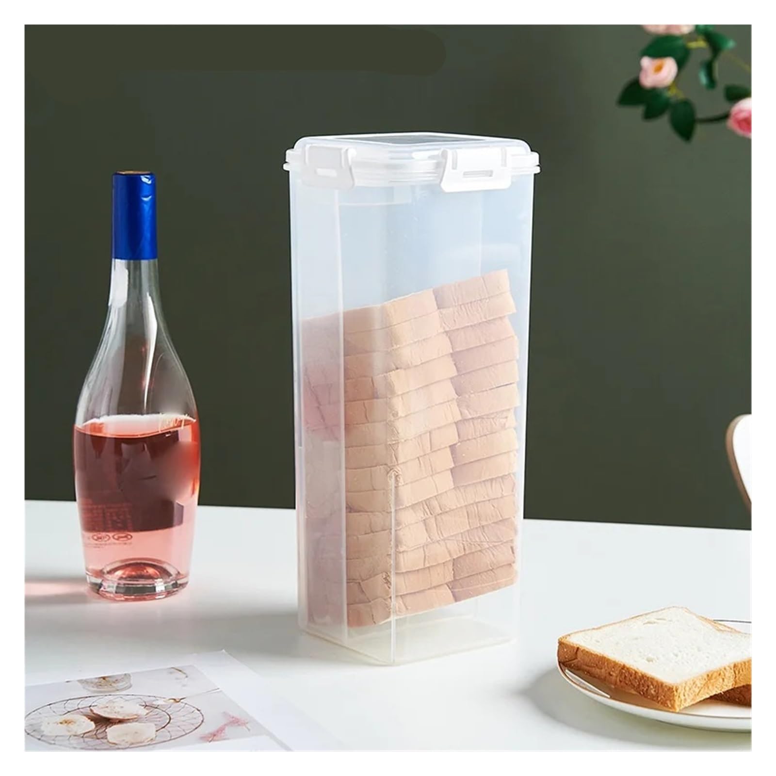 Contenedor For Pan, Panera Hermética Transparente Con Tapa, Soporte For De Sándwich For Casero, Protector Alto For Cocina