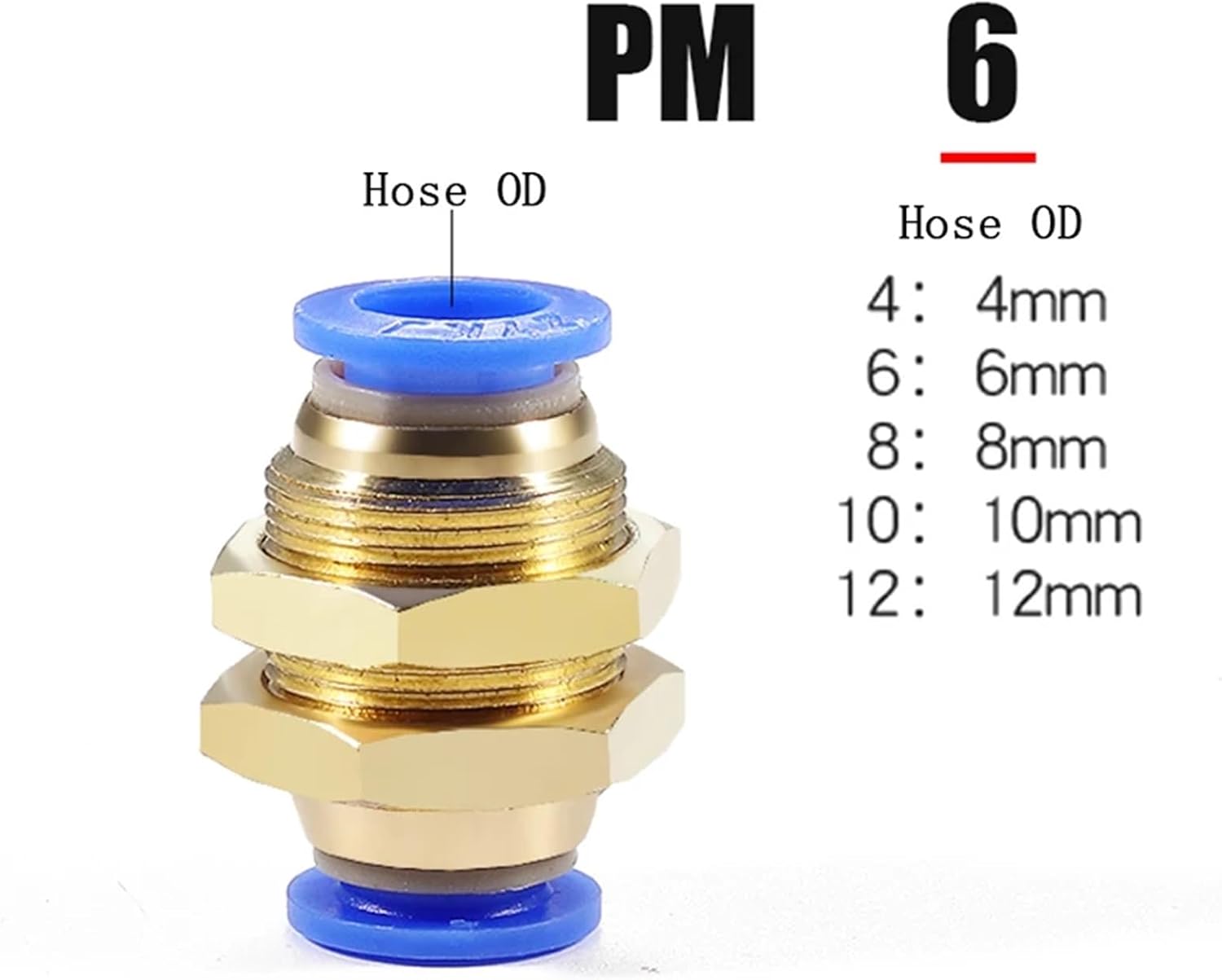 Pneumatic Fittings PM Bulkhead Straight Connectors 4/6/8/10/12 Mm Push in Hose Connector Air Pipe Fitting Quick Release Fitting(PM-8)