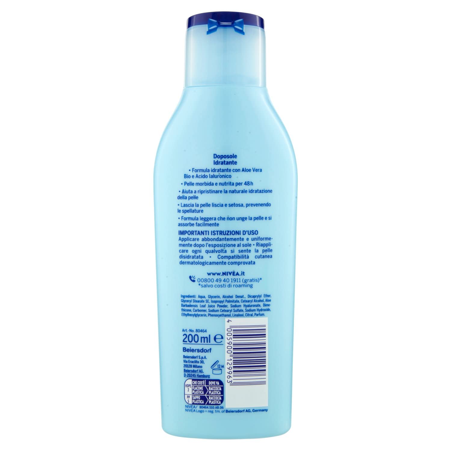 NIVEA SUN Hydrat po opalaniu 200 ml, po opalaniu nawilżającym 48 h, kojący i orzeźwiający, Aftersun z ekologicznym aloesem, witaminą E i kwasem hialokonowym, szybkie wchłanianie, wszystkie rodzaje