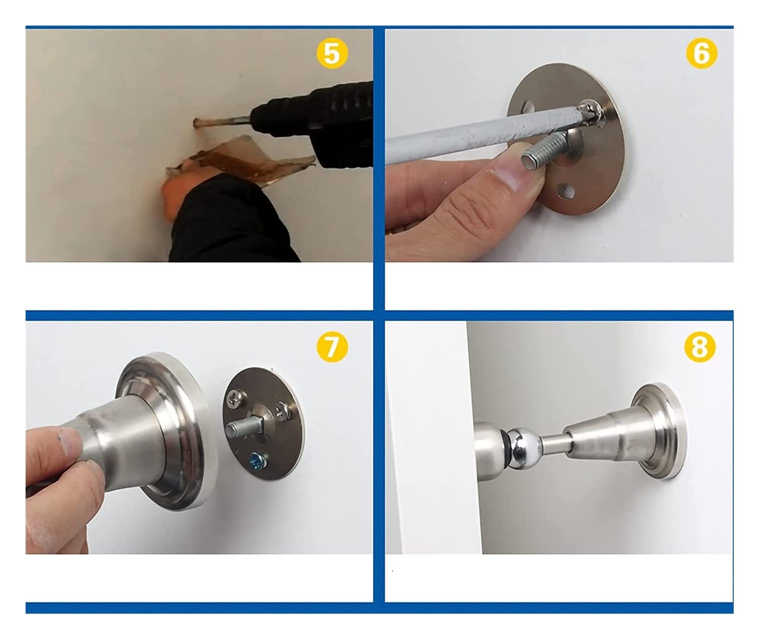 tope de puerta, Tope de puerta magnético acero, níquel satinado cepillado,Topes magnéticos,Soporte montado en el suelo pared, cierre