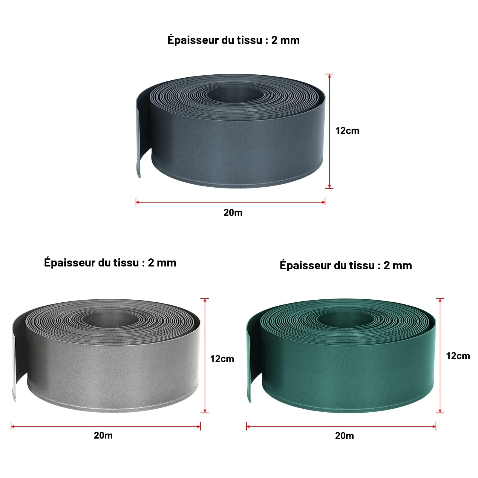 UISEBRT - Bordure de pelouse en plastique - 20 m - Rouleau de bordure de pelouse - Bordure de jardin - Bordure décorative pour le jardin - Anthracite