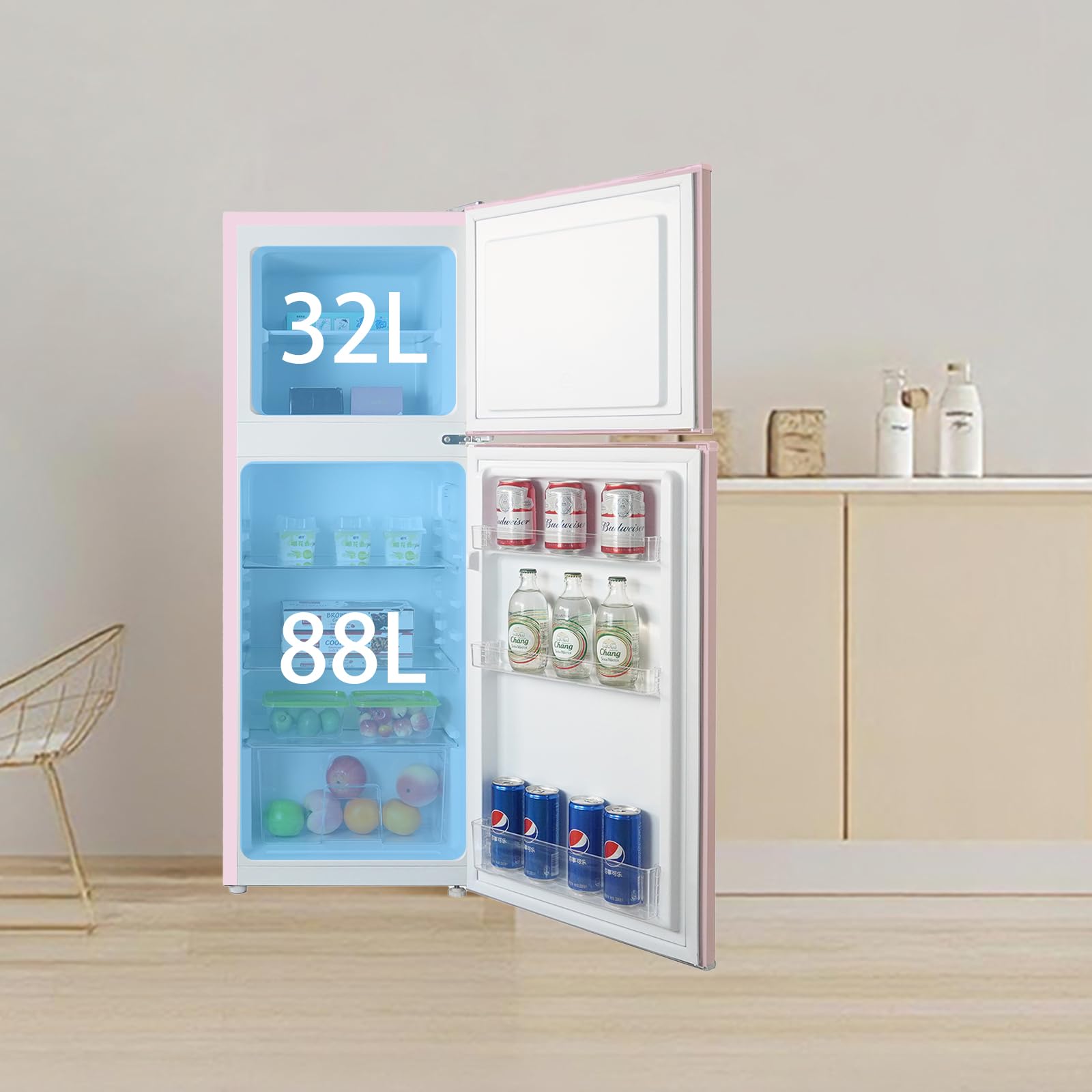 magictec Vintage fridge, Retro fridge freezer | 120 L (88 L/32 L freezer) | Low Frost | Combined fridge freezer | Vintage design | LED lighting