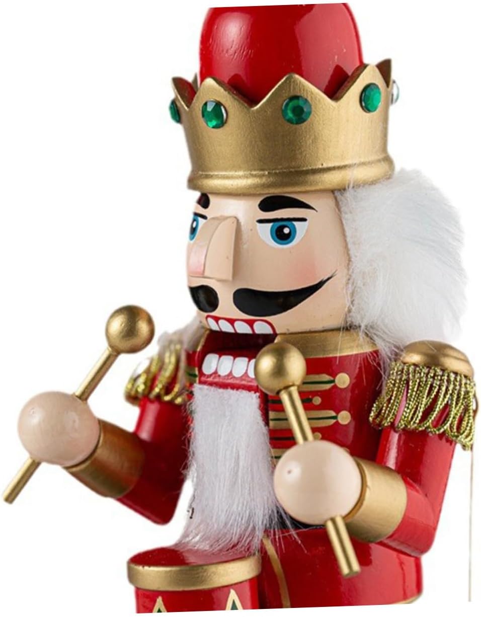 32cm Red Wooden Nutcracker Music Box with Drum Traditional Xmas Nutcracker Ornaments Christmas Decoration Musical Box Decor for Holiday Home Display