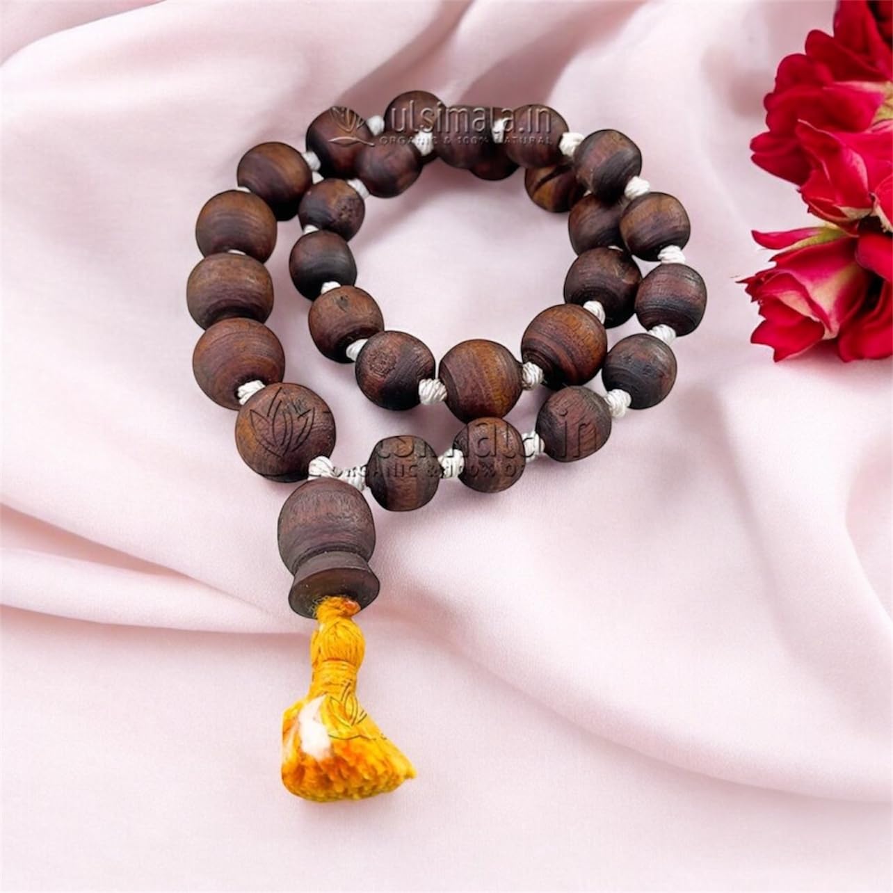 vrindavan shopi Vrindavan ISKCON Traditional Tulsi mala featuring 27+1 black beads with golden thread spacers and vibrant yellow tassel for spiritual practices-picture-12