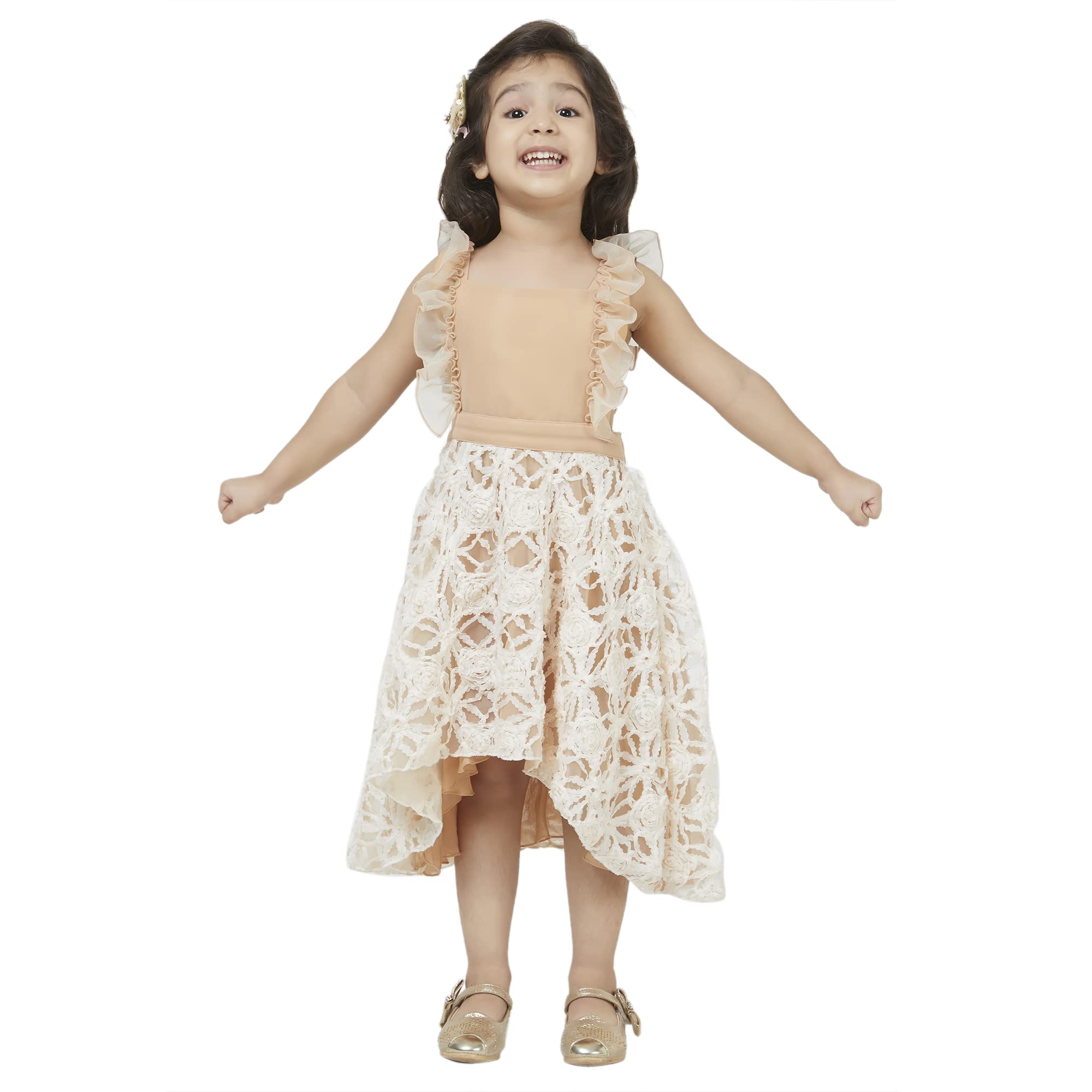 TIC TAC TOE Girls Pretty Beige High-low Elegant Dress