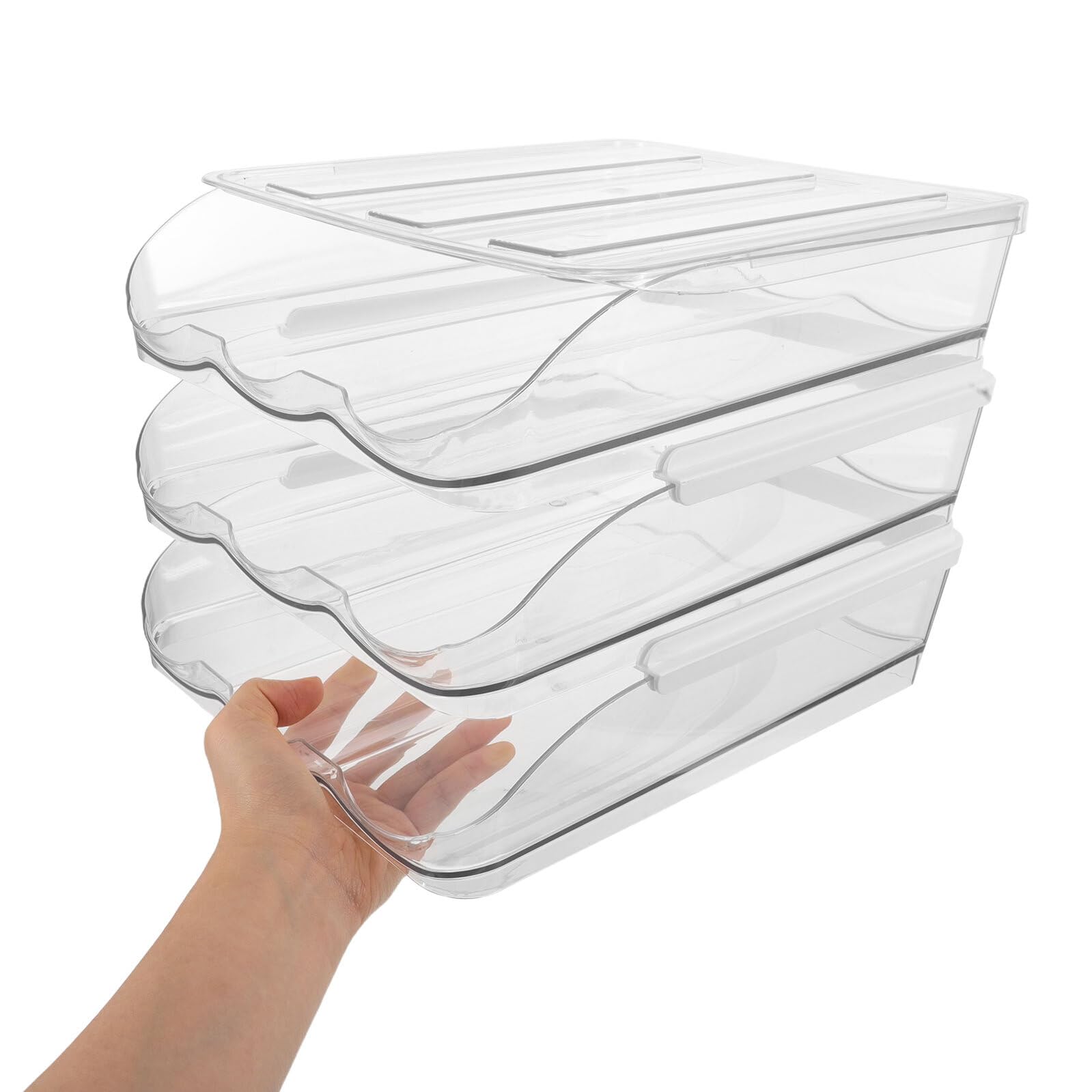 Mikinona plastic egg container kühlschrank organizer eierbehälter für kühlschranktür platzsparender rollender eierspender Speicherbehälter löschen eierhalter kühlschrankbox Transparent