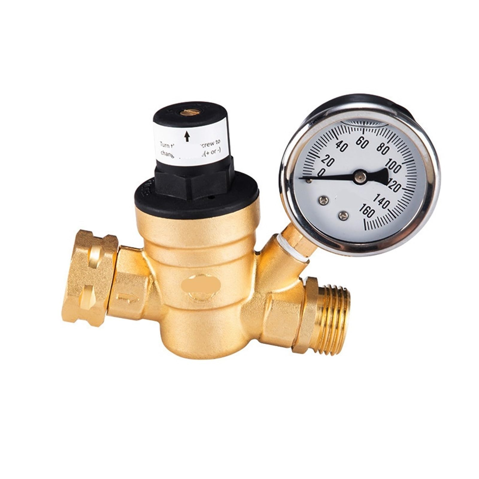 Regulador de presión de agua, accesorios roscados for RV, válvula reductora de presión de latón ajustable con esfera de aceite de silicona, esfera sin aceite(Oil Dial)