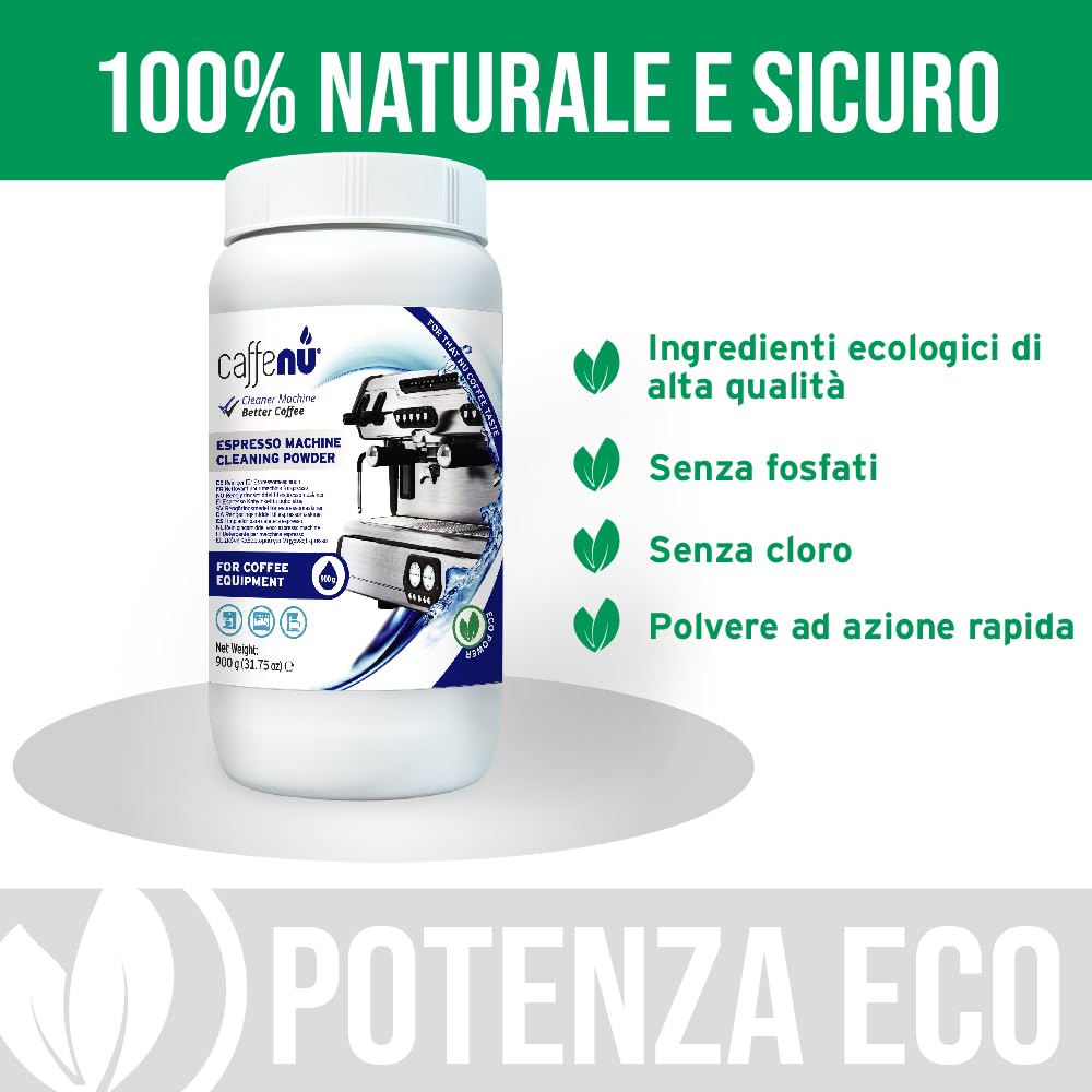 Polvere detergente per macchina da caffè, 900 g, parte degli accessori del tuo barista, detergente per espresso, polvere detergente per testa di gruppo. Utilizzare sulla tua macchina
