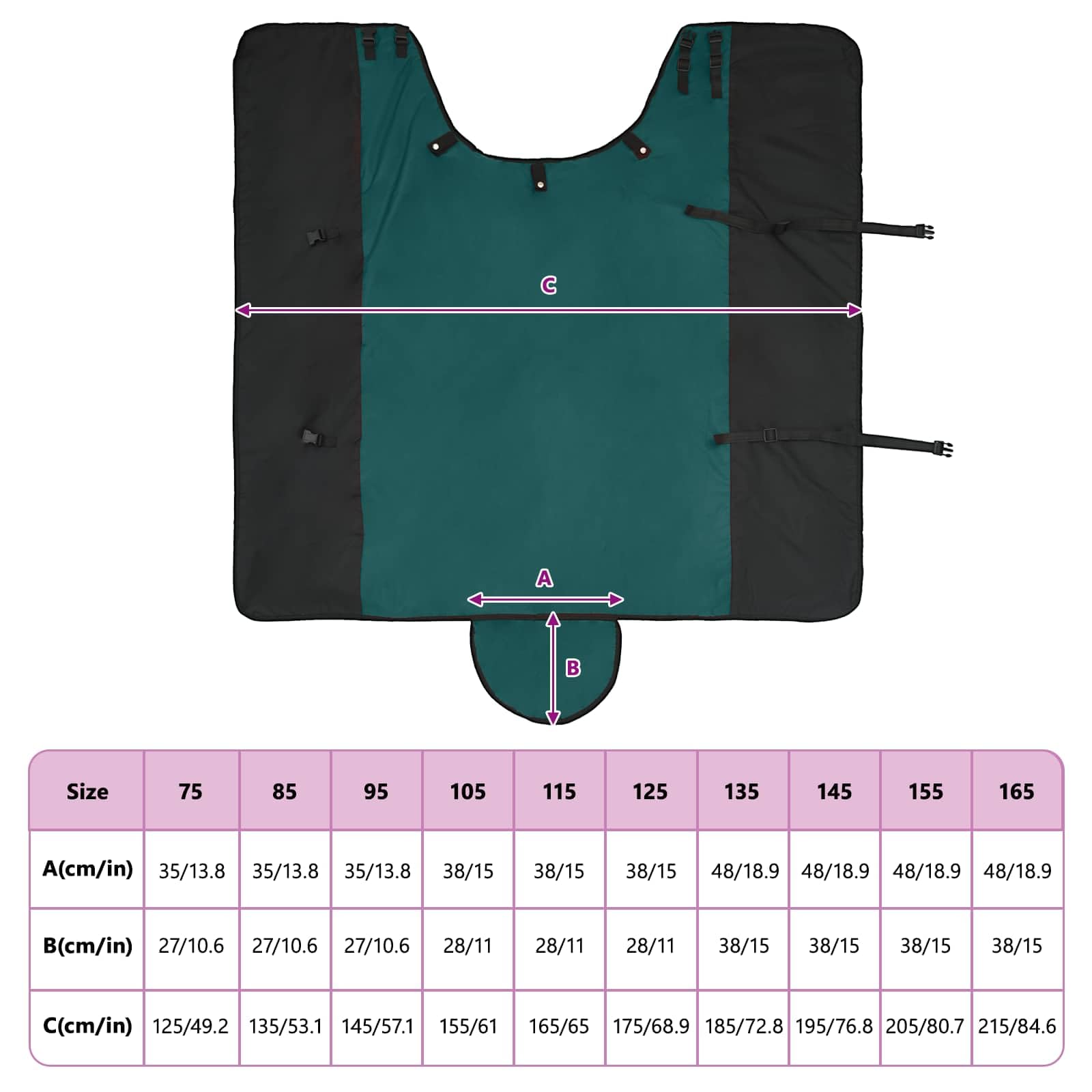 Manta para caballo verde oscuro y negro de poliéster, 105 cm, con hebilla ajustable, transpirable, resistente al viento, impermeable, para invierno, establo y protección al aire libre en