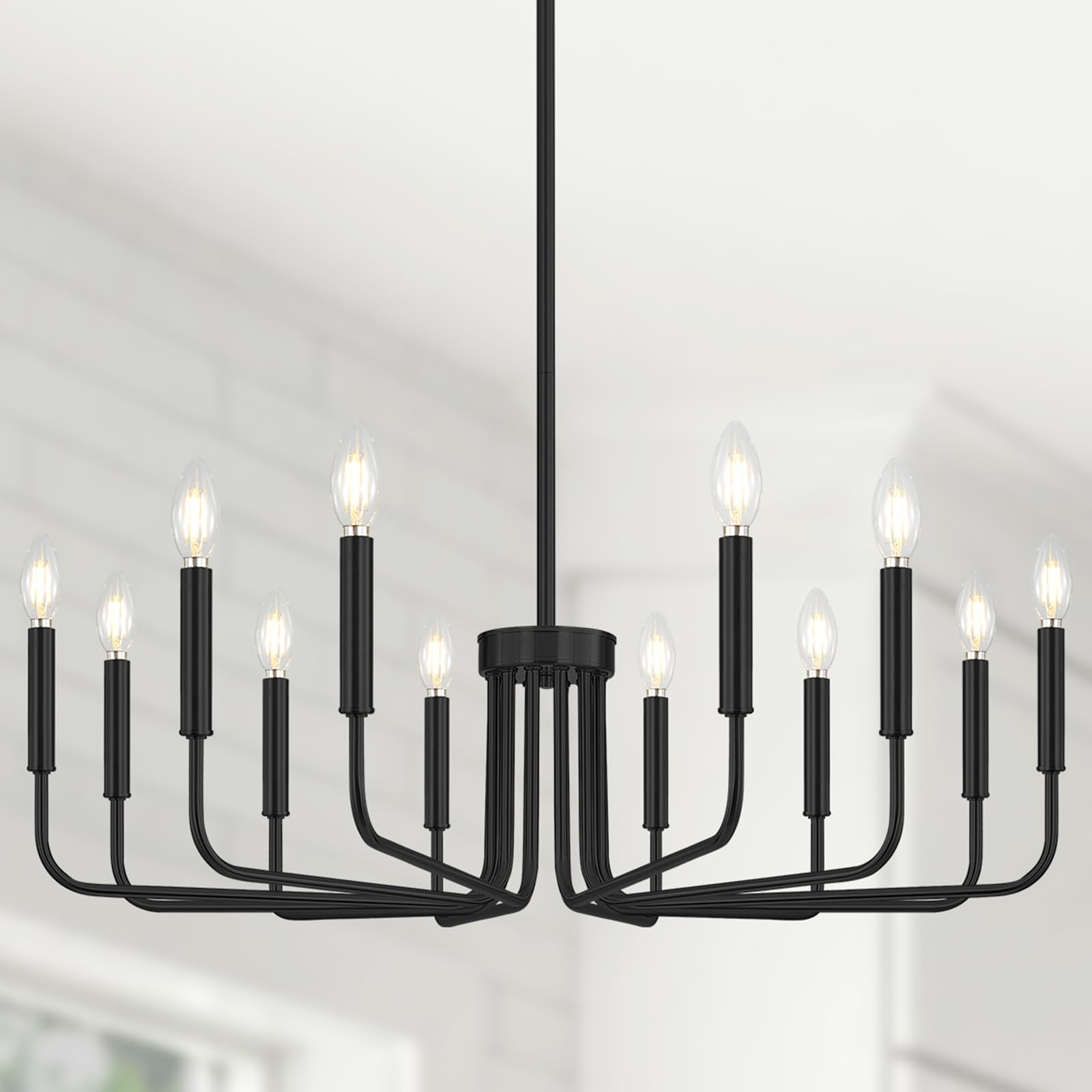 Yunnix 12 Light Black Chandelier, Farmhouse Chandelier for Dining Room Light Fixture Hanging, UL Listed Industrial Modern Chandelier for Bedroom, Foyer, Kitchen, Living Room, No Assembly Required