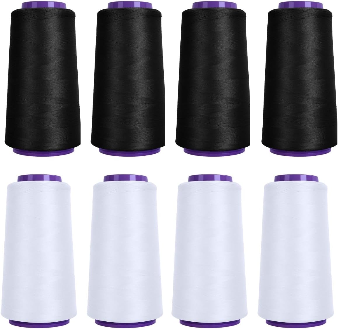 Black & White Stretchy Wooly Serger Thread Cones, 8 Pack 2000M Each Spool Overlock Thread, Polyester Thread for Serger&Overlock Machine Use,Low Stretchy