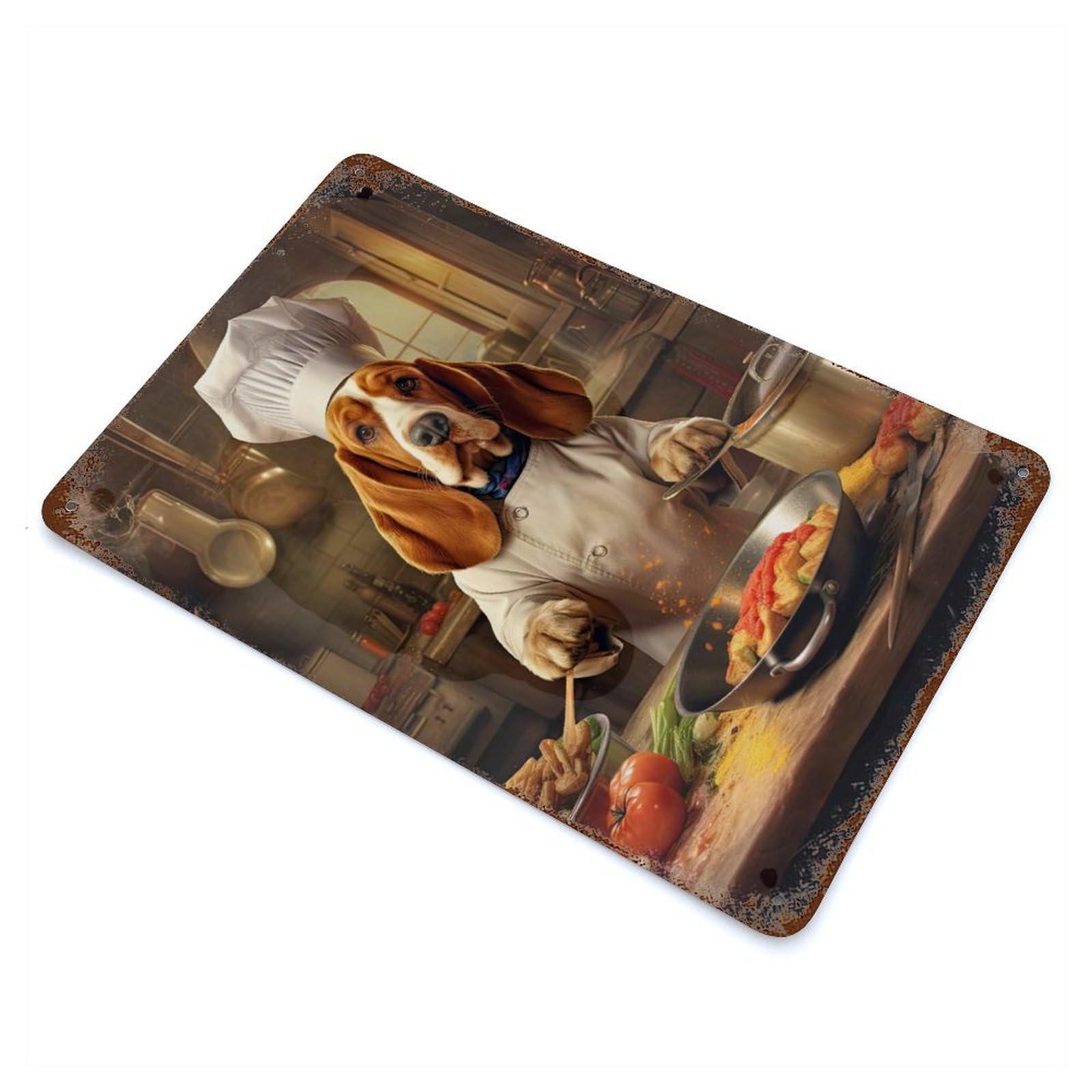 Garage Style Basset Hound Chef Weathered Tin Sign 11.8"x7.9", Classic Wall Plaque for Bar And Workshop