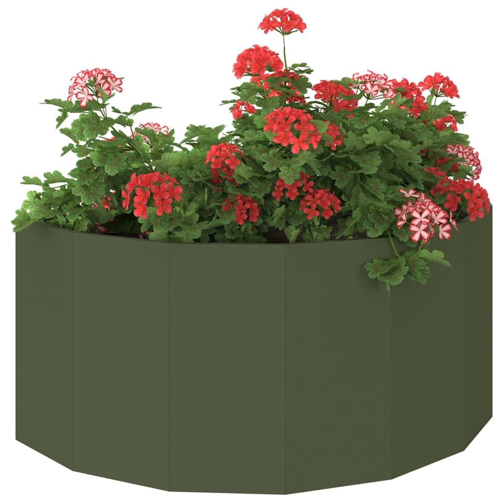vidaXL Planter Olive Green 120 x 60 x 50 cm Steel, Garden and Terrace, Durable Outdoor Planter, Decorative Container, Steel Holder, Greenhouse Pot, Floral Box, Yard Accent