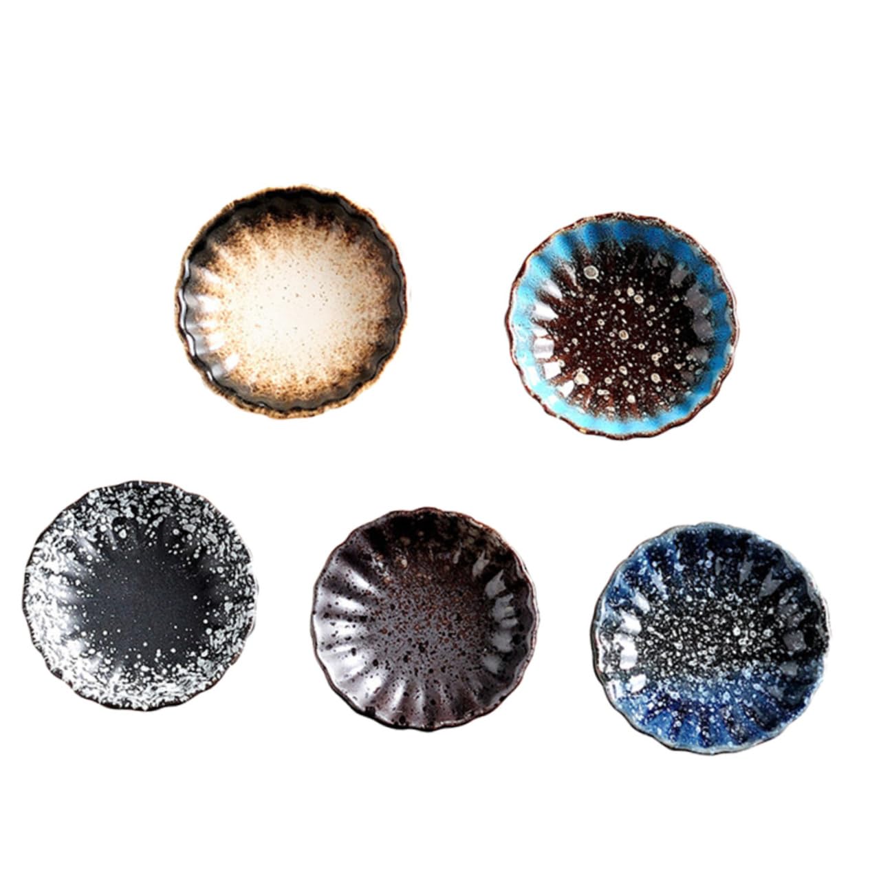 Cabilock 5pcs Japanese Ceramic Dipping Dishes Small Sauce Plates for Sushi Soy Sauce Random Style
