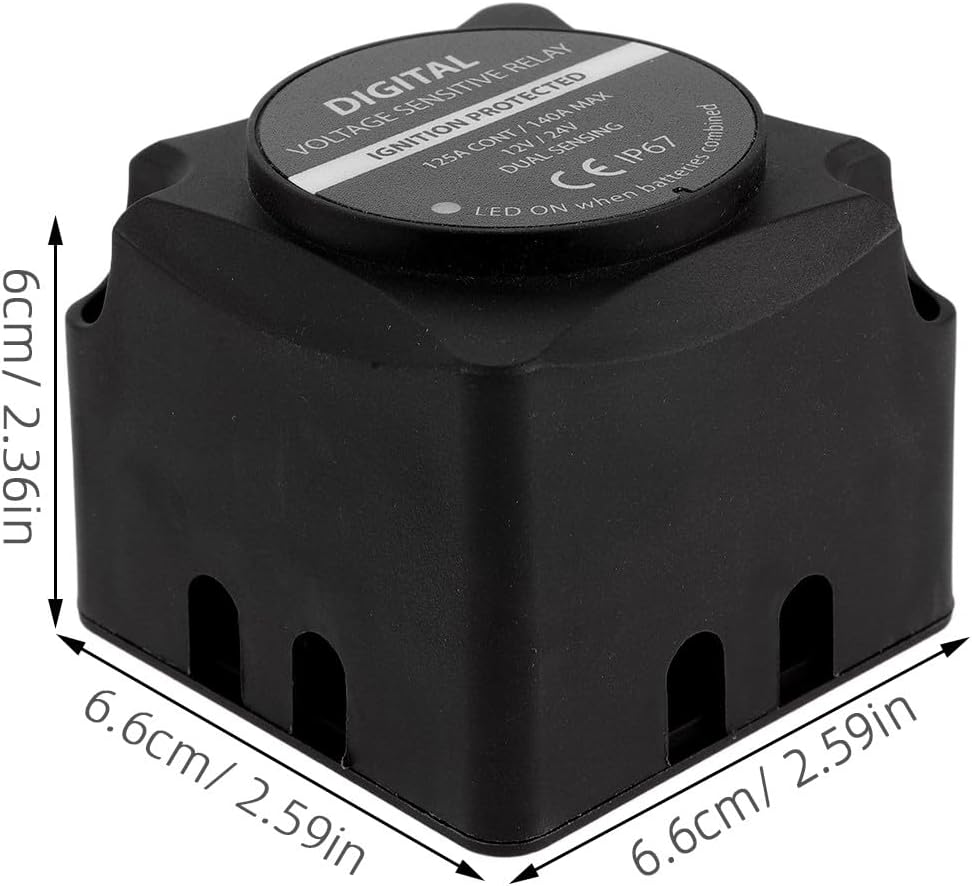 RV Battery Isolator Kit - Dual Battery Isolator with Voltage Sensing Relay - Ideal for RV, Camper, Boat, Truck, Dual Sensing Setup Black