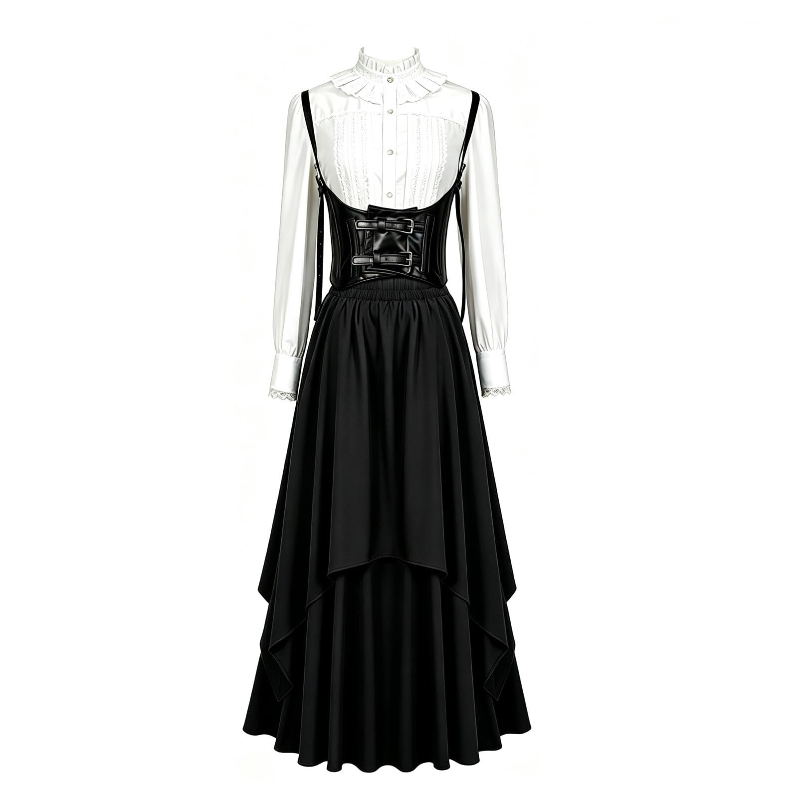 Trachtenkleid Outfit Oktoberfest Ohne Dirndl Damen Dirndlkleid Trachtenrock | Dunkles Design,Lange äRmel,Renaissance-Stil,Historisch,Cosplay-Tauglich,Bequem für Veranstaltungen