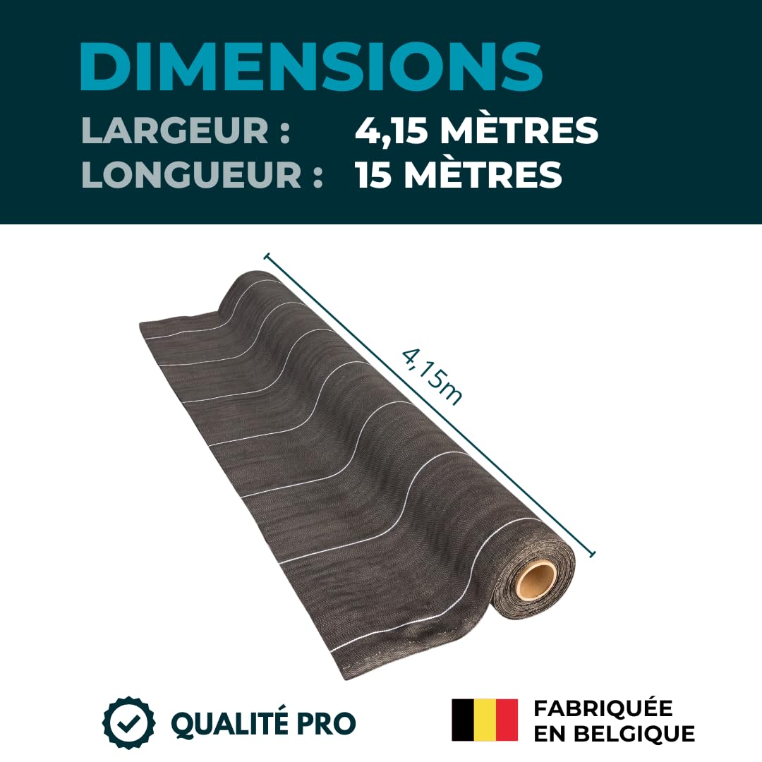 Toile de paillage Marron - 130gr m2 - tissée - Anti Mauvaises Herbes - Largeur 4M15 - Longueur 15m - Bache Geotextile 4M - Qualité Pro ZENLYS