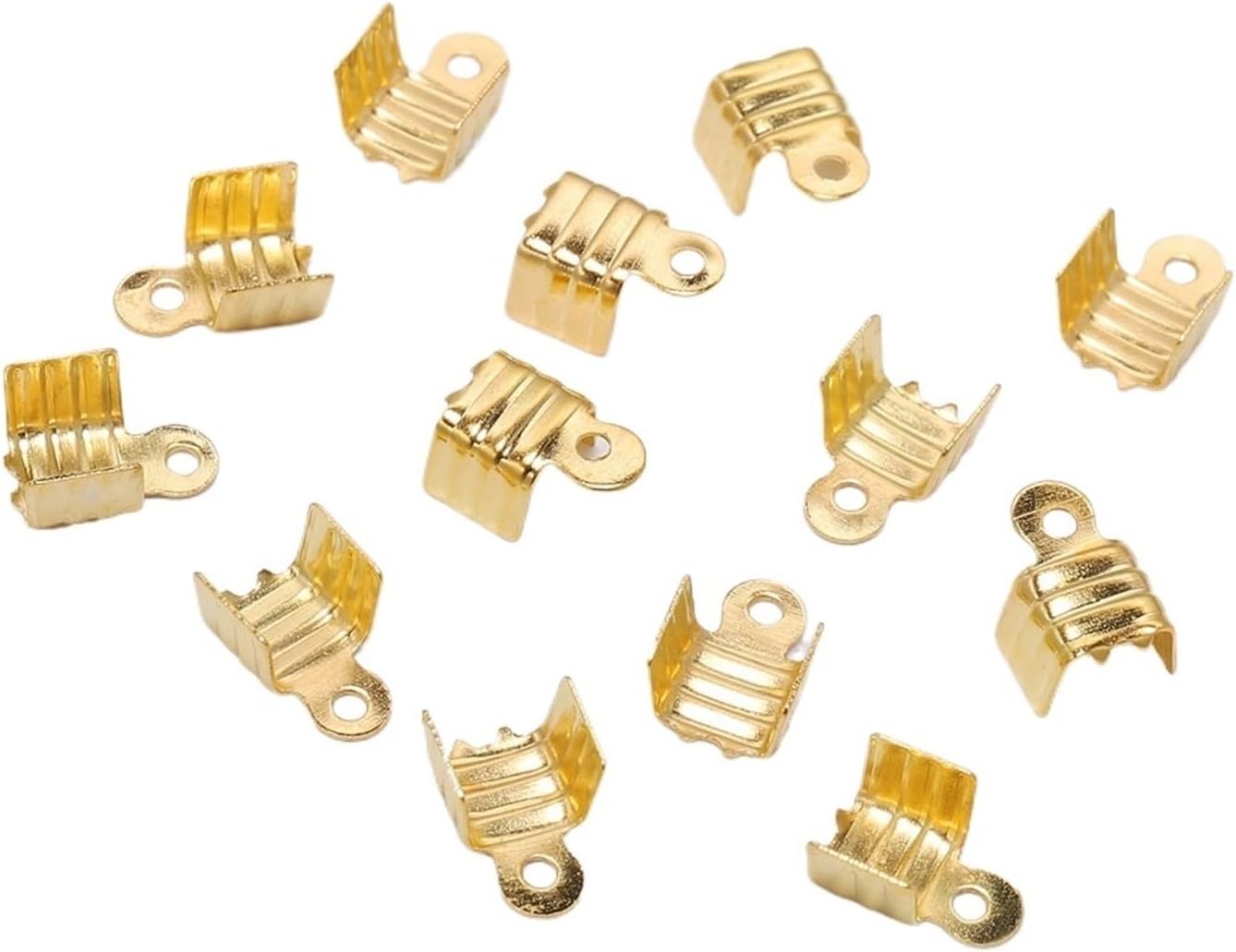 Fold Over Cord Ends 1000pcs Small Cord End Tip Three-Wire Clasp Crimp Bead Buckle Connector Supplies for Jewelry Making(KC Gold,4 x6.5mm)