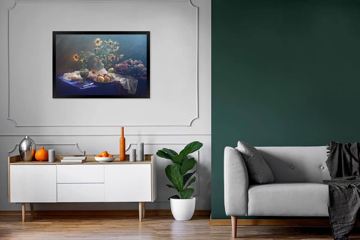 Poster Bilder Wanddeko Deko Wohnzimmer 120x80 cm Stilleben - Weintrauben - Sonnenblumen - Obst - Kunst - Malerei