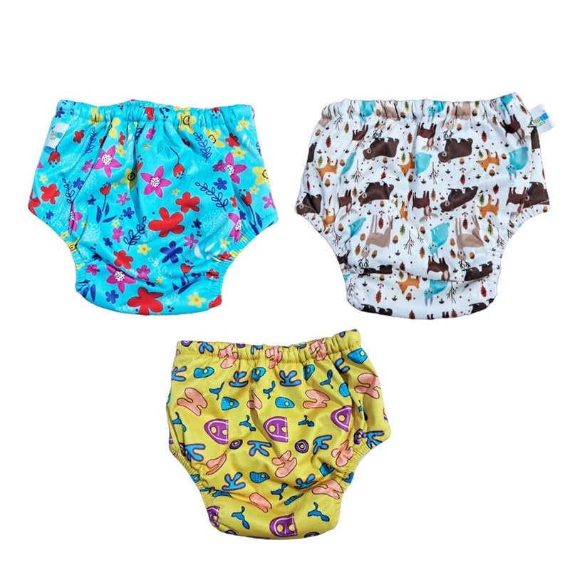 Chinmay Kids Printed Baby Panty for Boys and Girls Reusable Washable Waterproof Panty Free Size (Flower-Lama-Alphabates),(Pack of 3) Multicolour-image-19