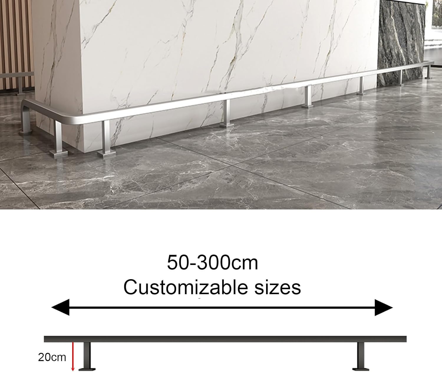 Stainless Steel Foot Rail Bracket - Wall Mount Bar Counter & Stair Rail with Internal Connector & End Cap, 90cm/35.4in - Perfect for Kitchen & Balcony Decor