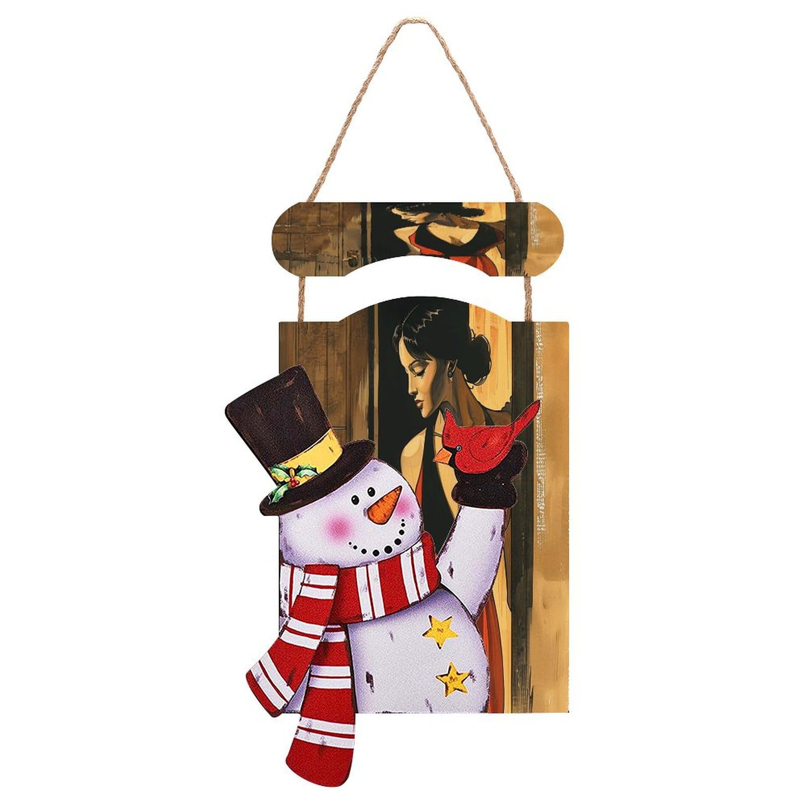 Panneau bonhomme de neige Noël en bois pour déco de porte
