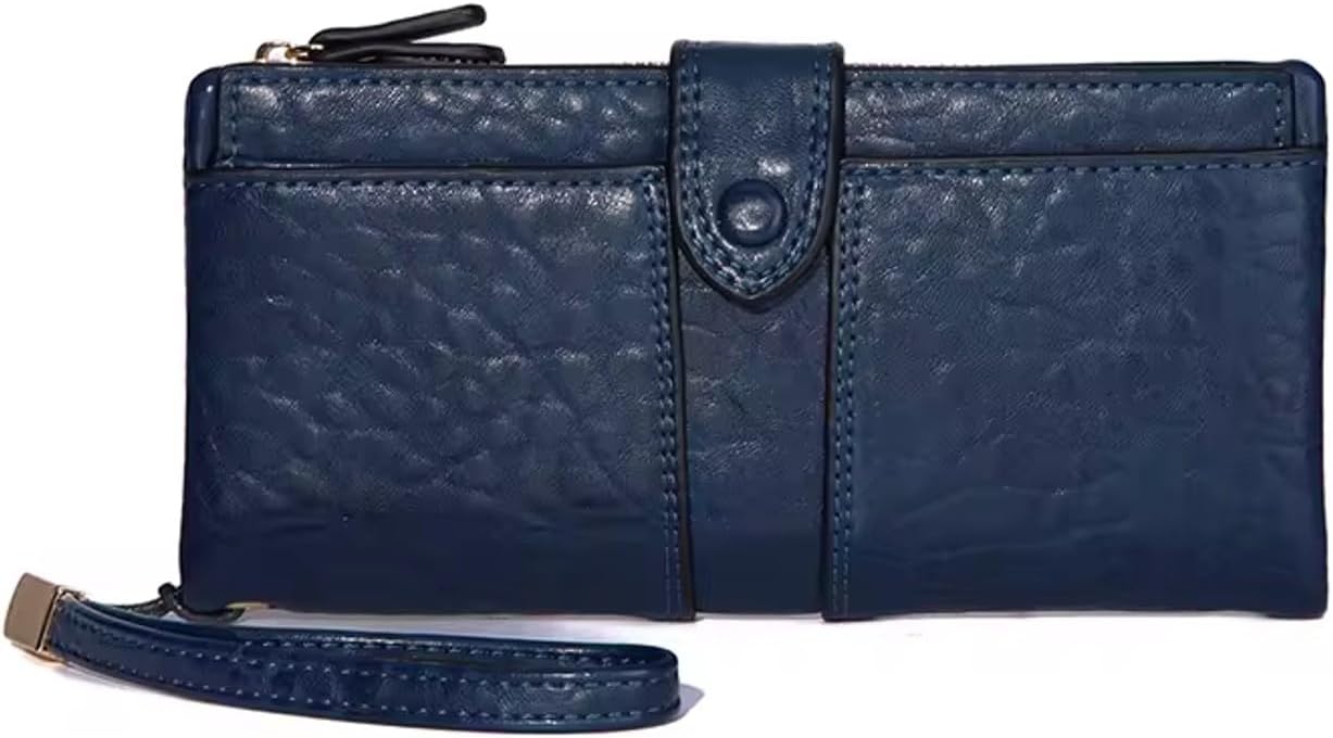 Genuine Leather Wristlet Wallet for Women Large Capacity with 20 Credit Card Slots 2 ID Windows and Coin Purse Dark Blue Gift Box (#1 Black)