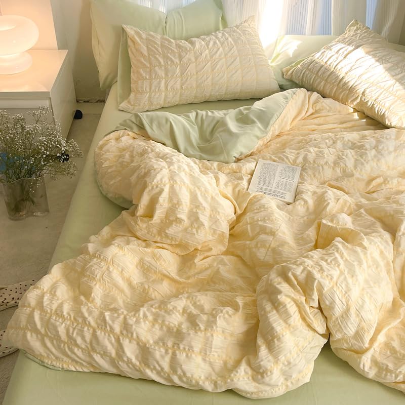 Seersucker Rüschen Bettwäsche Set 4 Teilig Weiche Baumwolle Gewaschene...