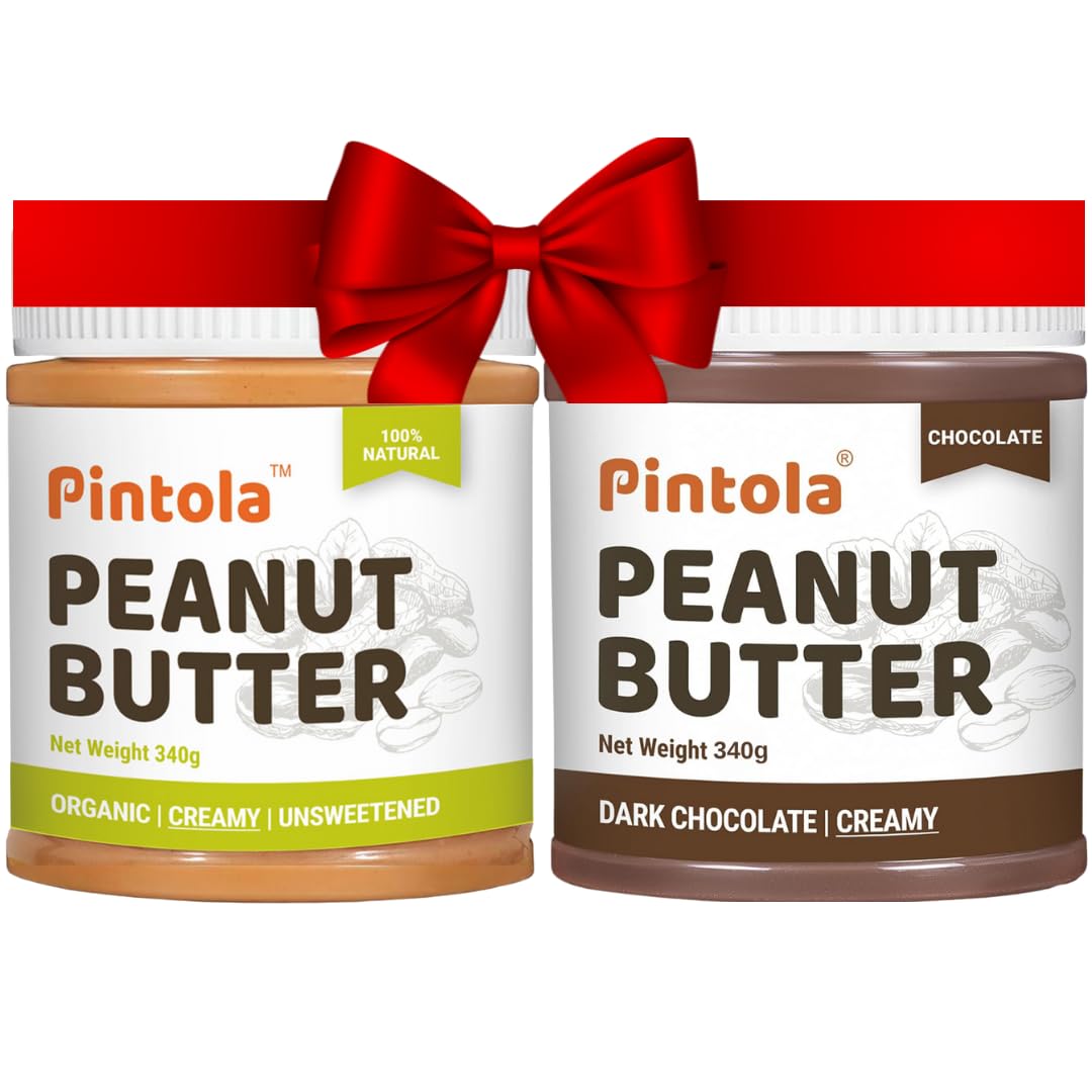 Pintola Peanut Butter Combo pack of Organic Creamy + Dark Choco Creamy (340g (pack of 2) High Protein | Gluten Free | Vegan | Cholesterol Free