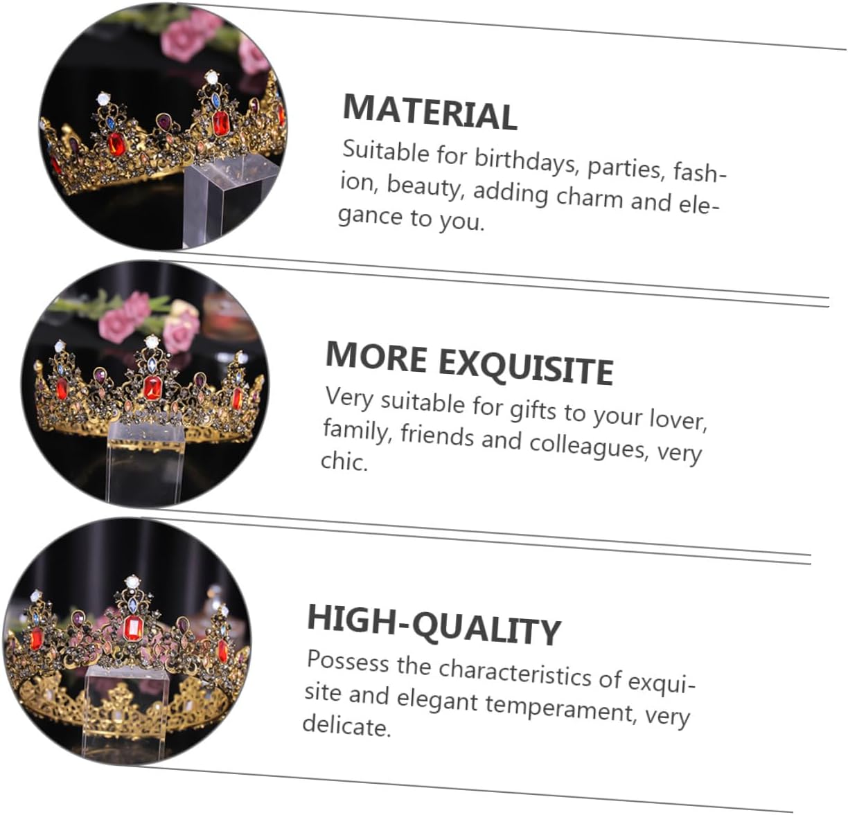 SHOWERORO Baroque Style Rhinestone Crown Tiara for Women Zinc Alloy Bridal Headdress Retro Queen Crown for Wedding Party Hair Accessory