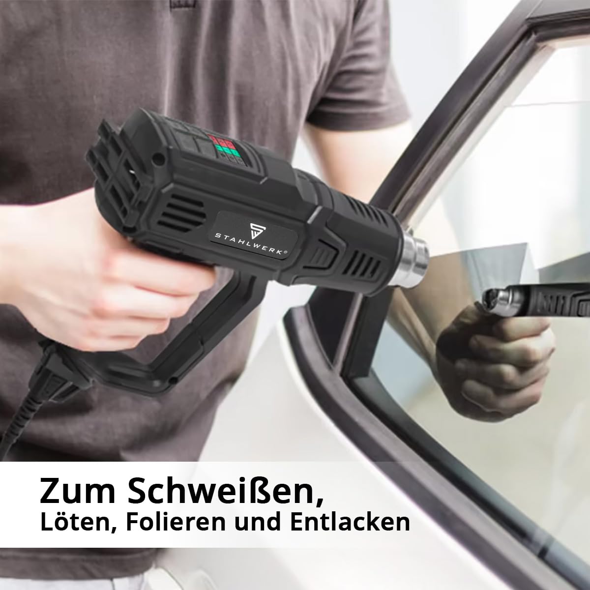 STAHLWERK Heißluftpistole mit digitalem Temperaturregler 50 – 600 °C (HP-2000 Pro) – Heißluftfön Zubehörpaket, 2.000 Watt, Heißluftgebläse zum Entlacken, Verschweißen, Schrumpfen, Fügen und Folieren