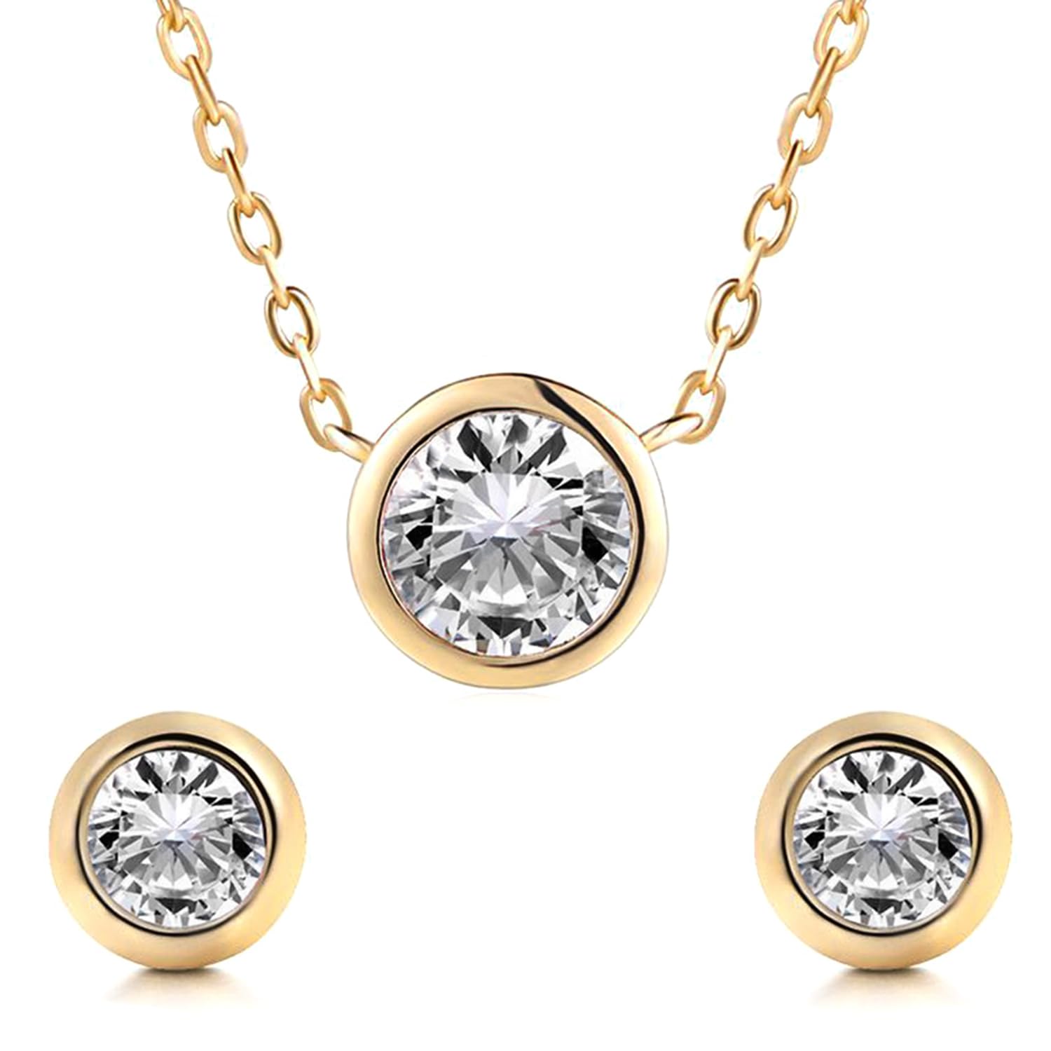 Peora Gold Plated Single Cubic Zirconia Pendant Chain Stud Earrings Embellished Jewellery Set for Women & Girls (B0CW9VGRHQ) Amazon Price History, Amazon Price Tracker
