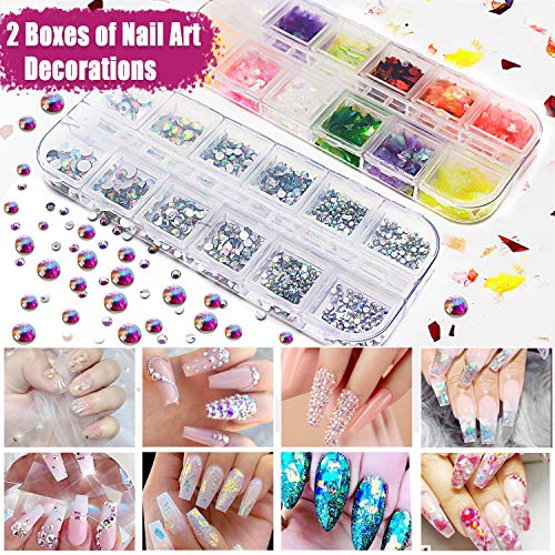 JOYJULY Nail Art Brushes Kit Nail Dotting Tools ,Crystals Glass AB Nail Art Rhinestones, 3D Nail Art Stickers Tape Strips ,Holographic Mermaid Nail Glitters Shell Sequins Nail Design Kit