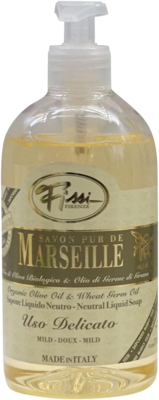 "Savon Pur de Marseille" Neutral Liquid Soap, Mild Use 16.5 Fluid Ounce (500mL) Bottle with Measuring Cap [ Italian Import ]