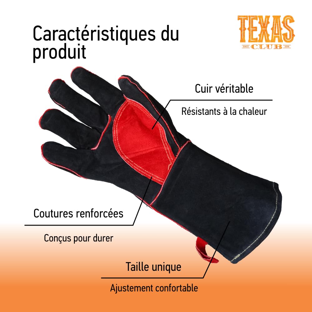 Gants de Barbecue Texas Club en Cuir, résistants aux températures élevées | Gants de Four résistants à la Chaleur, Protection Thermique pour Barbecue | Gants de Four fermes et résistants à la Chaleur