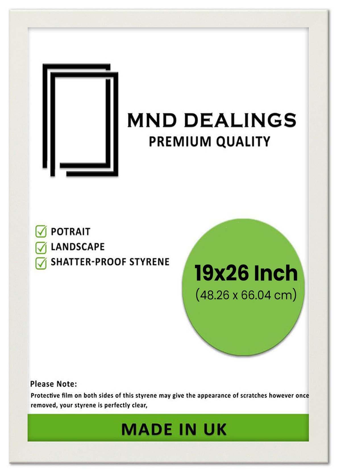 MND Dealings ® Modern 48x66cm Poster Photo Frames Wall Hanging or Tables Table Top with Backboard & Styrene Perfect for Your Wall Gallery or Living Room (19x26 inch,White)
