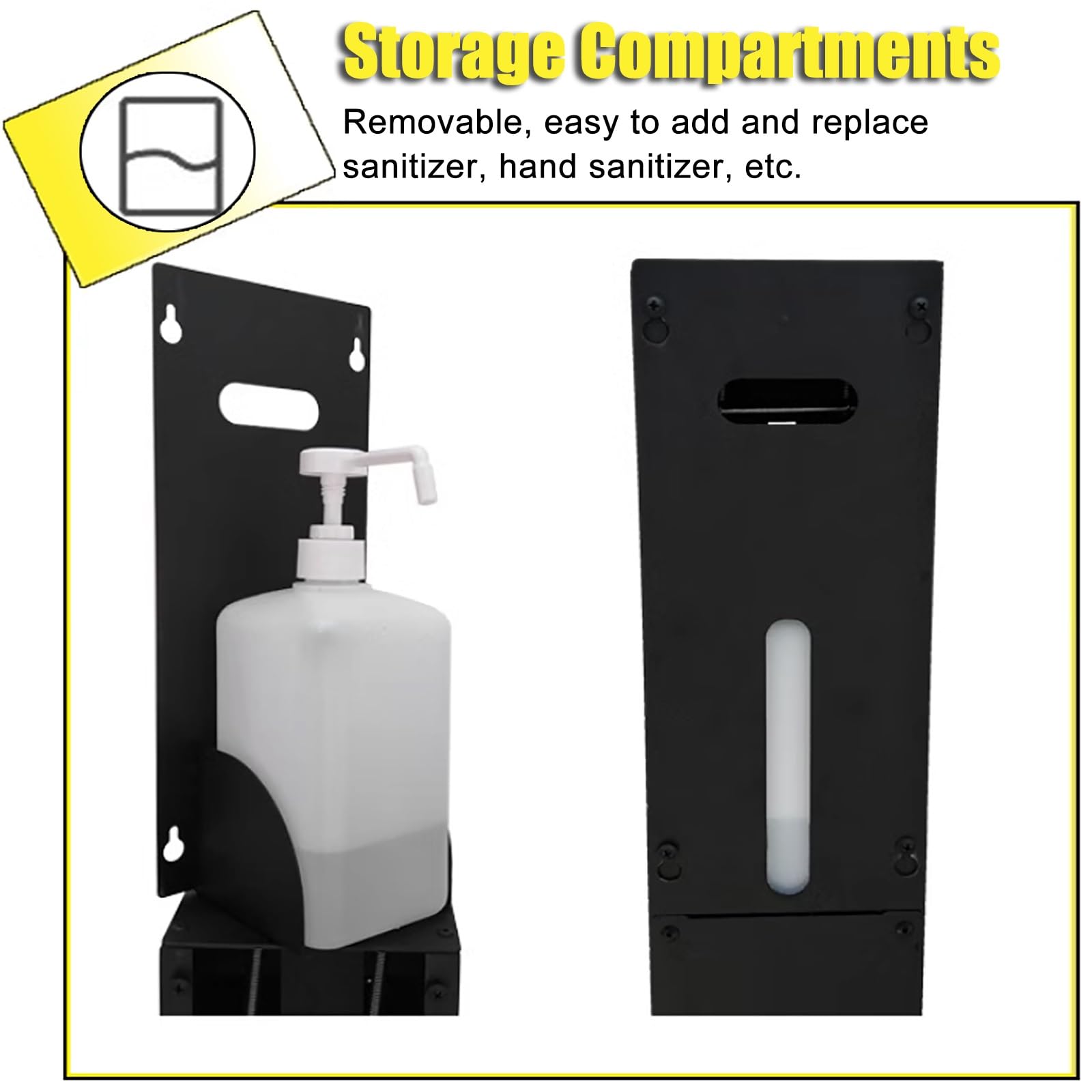 Supporto per Dispenser di disinfettante per Le Mani Ricaricabile, Supporto per stazioni igienizzanti Verticali quadrate in ghisa Nera No Touch, per bagni pubblici/Lobby/palestre, c