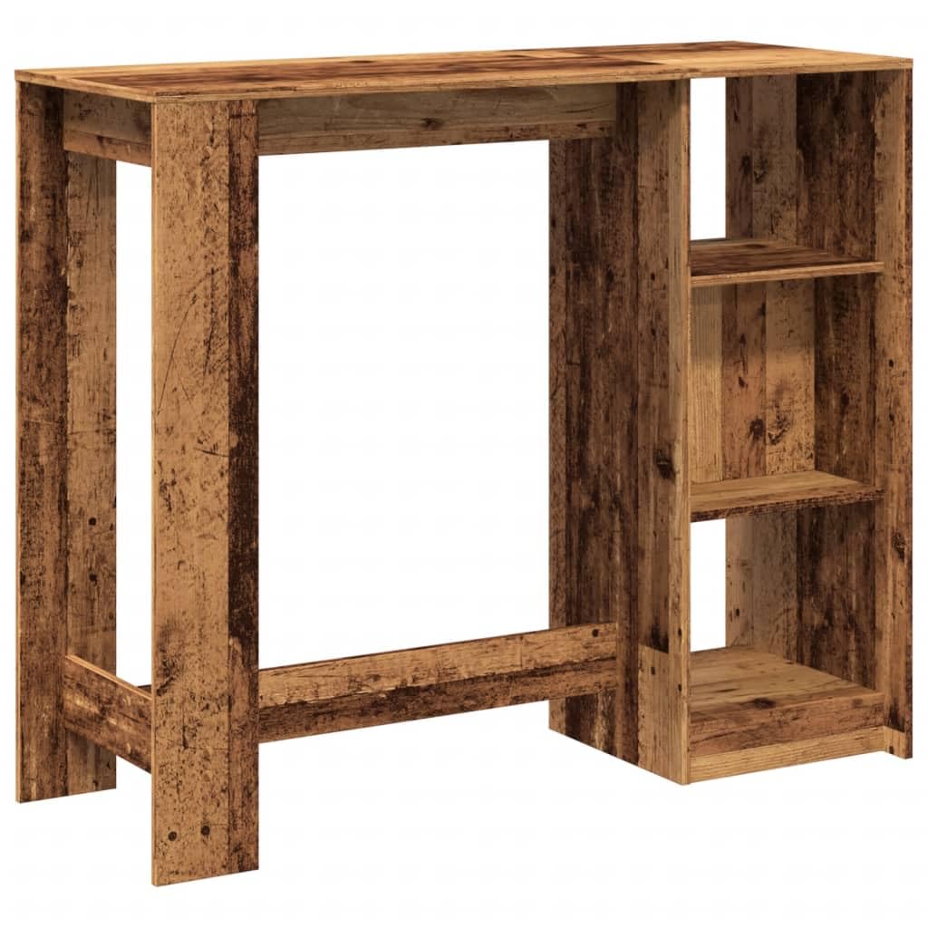 Stół barowy z regałem o wyglądzie starego drewna, 124 x 46 x 103,5 cm, materiał drewnopochodny, 4 półki, stolik do kuchni, salonu, jadalni, zajmuje mało miejsca, do bistro restauracji