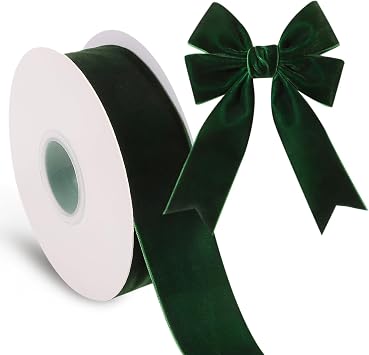 Yoyokid 10 Yards Christmas Green Velvet Ribbon 1.5 inch Vintage Velvet Ribbon for Christmas Tree, Gift Wrapping, Wreaths, Sewing, Wedding and Home Decor