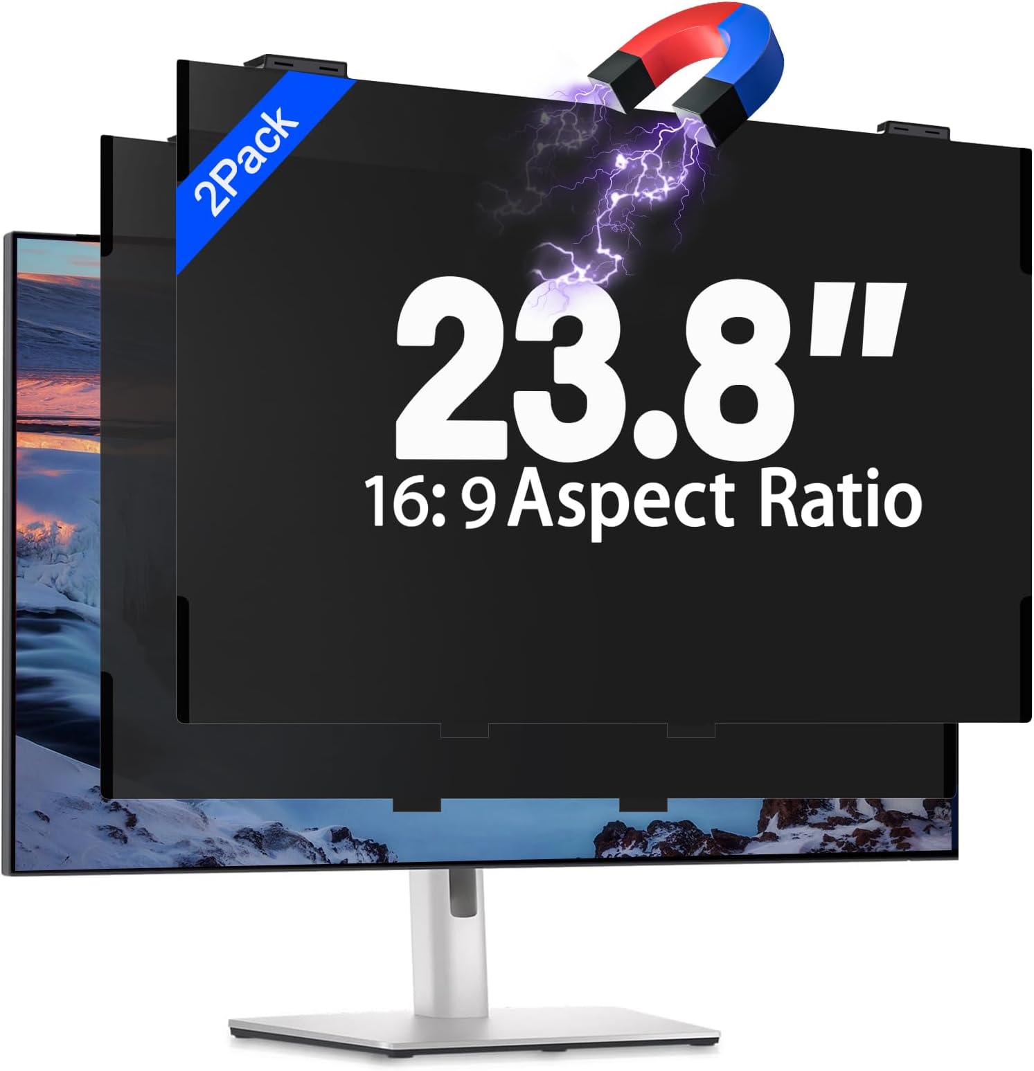 2 Pack 23.8 Inch Magnetic Computer Privacy Screen Filter for Monitor 16:9 Aspect Ratio, Removable Hanging Privacy Screen Shield, Anti Blue Light Filter, Anti-Glare Protector