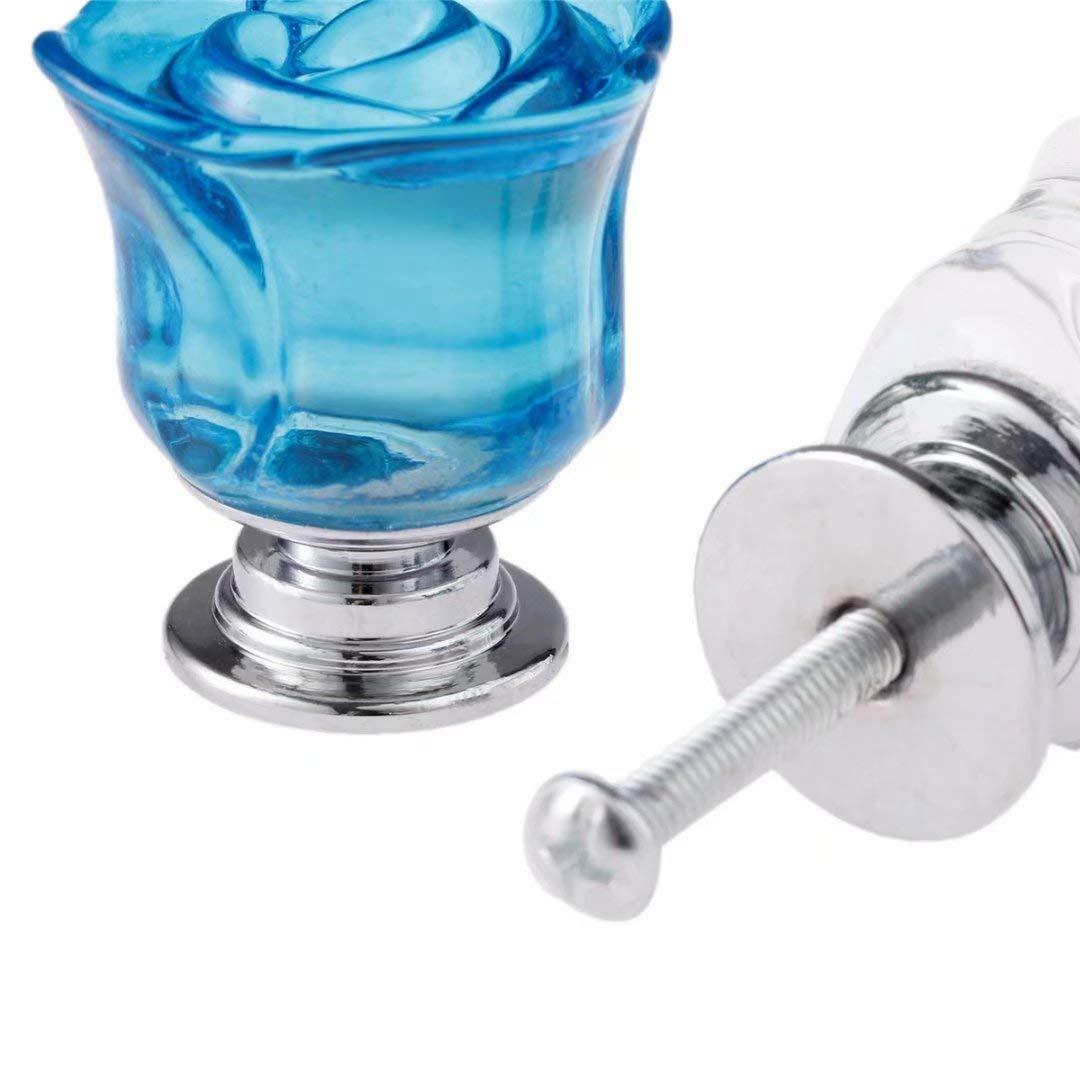 6 Piezas de Cristal Azul con Forma de Rosa, Tirador de cajón Decorativo para Muebles, Armario, Armario, tocador, Armario, Cocina y bebé, niños, decoración de Muebles para niños