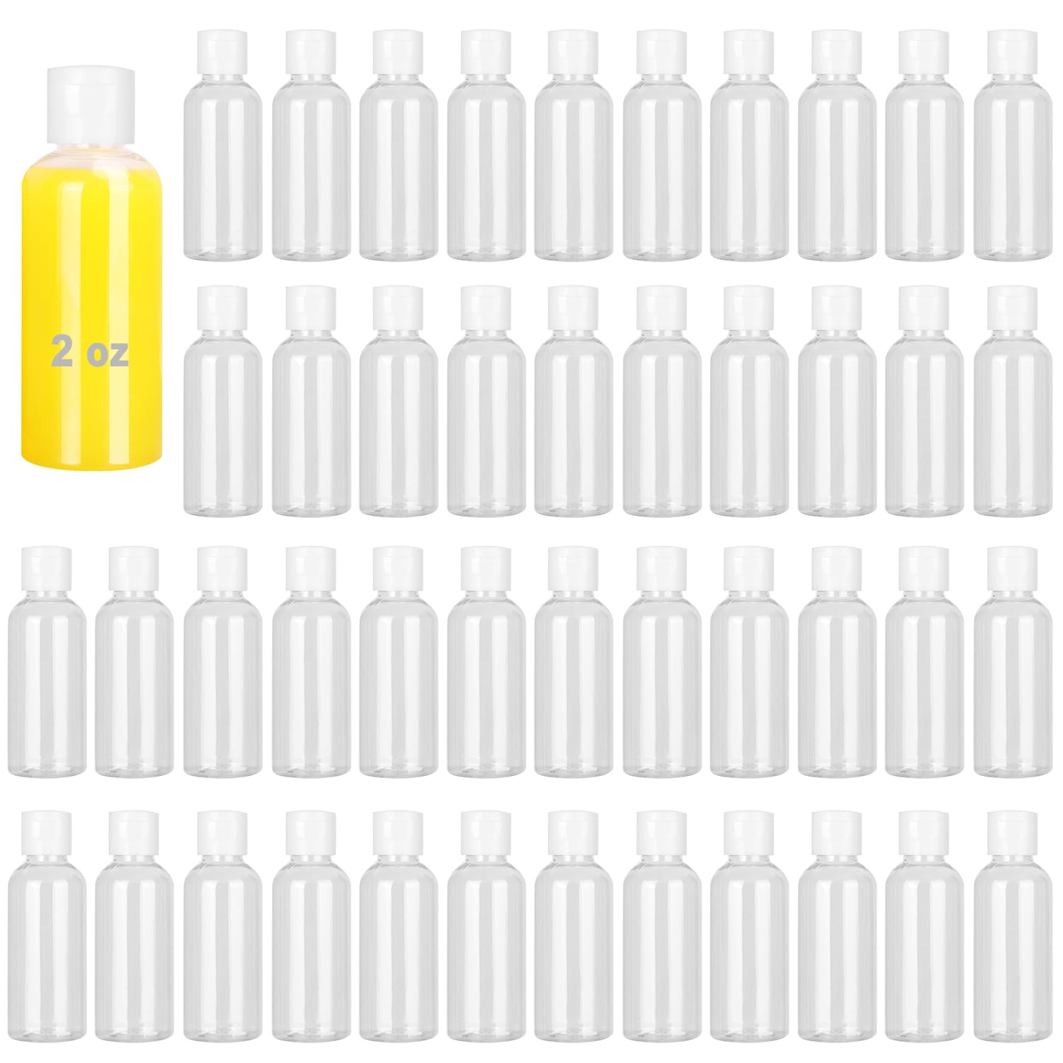 KUKLIPJIM 100 Pack 2 oz Plastic Bottles with Caps, Clear Empty Bottles, flip top Bottles for Lotion and Shampoo, Travel-Friendly Bottles, BPA-Free for
