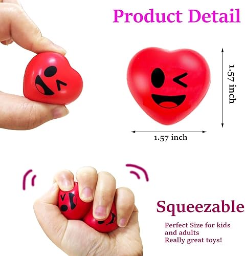 Miniatura 2 de 24 bolas de alivio del estrés del corazón bola roja para el día de San Valentín mini bolas de espuma en forma de corazón para niños y adultos regalo