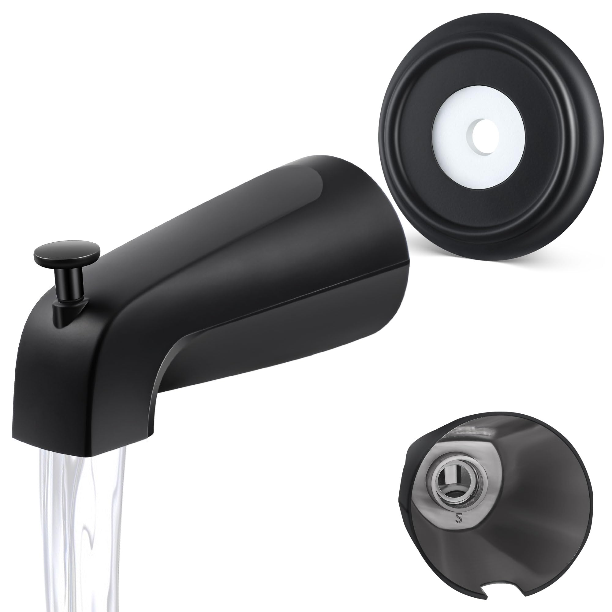 Thread On 5-1/4 Inches Bathroom Tub Spout with Diverter, Matte Black