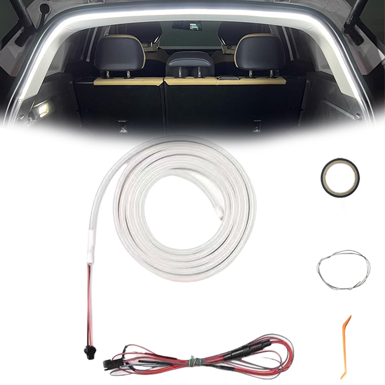 Dynamic Flowing Car Trunk Light Strip, Trunk Led Light Strip，Led Strip Lights for Car Trunk Cargo Area or Interior Illumination Decoration (White,Half Circle 2 m/78 in)